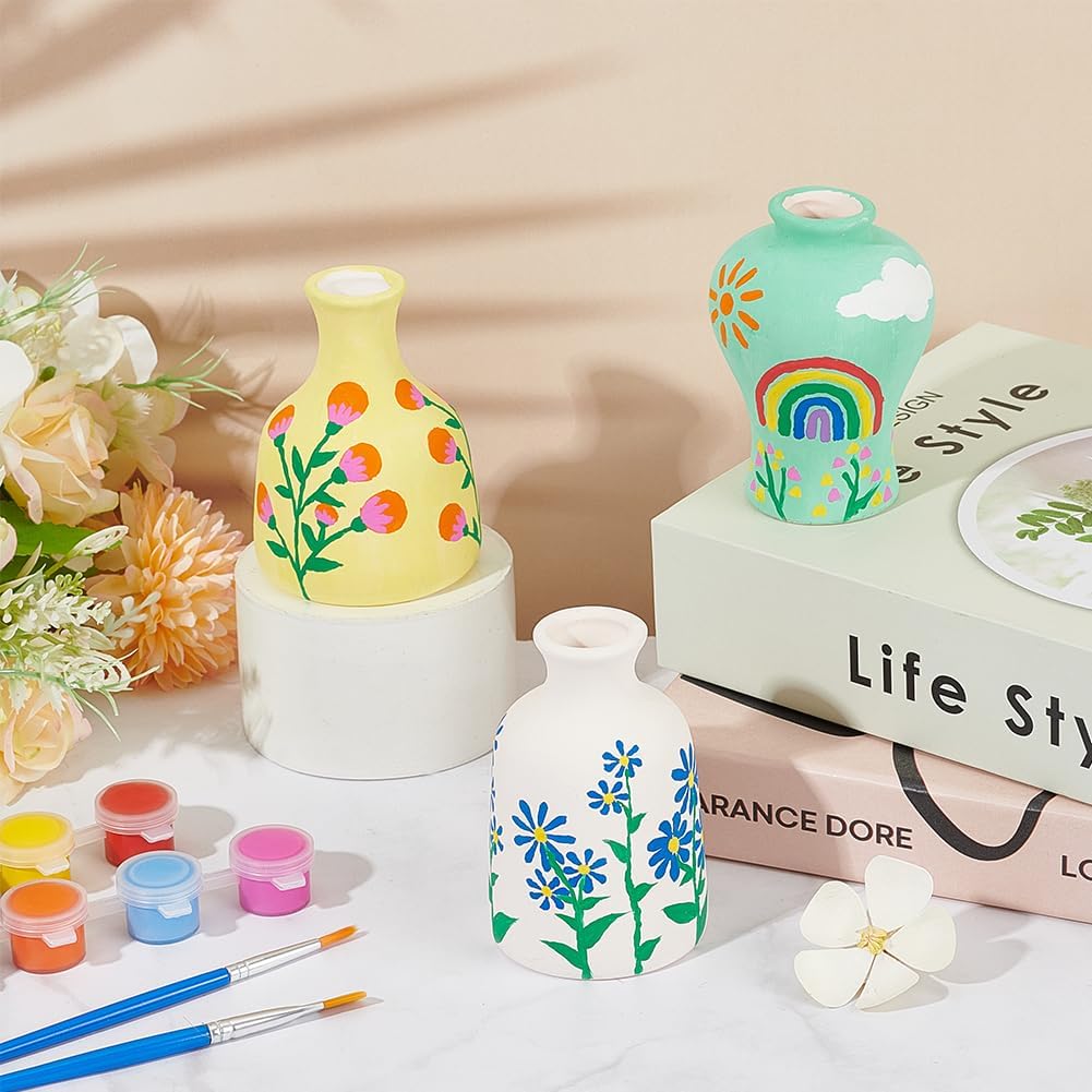 WEBEEDY 3 Styles Vase Pottery Painting Kit Paint Your Own Ceramic Pottery Unpainted Ceramic Flower Pots DIY Arts and Crafts Kit for Beginners Classroom Craft Project Fun Home Acticity