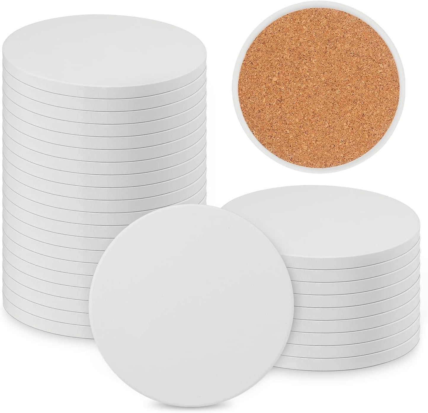 40 Pieces 4 Inch Round Blank Ceramic Coasters, Unglazed Ceramic Tiles Coasters, Ceramic Tiles with Cork Backing Pads for Painting, DIY Crafts, Mosaics, Circular, White.by GNIEMCKIN.
