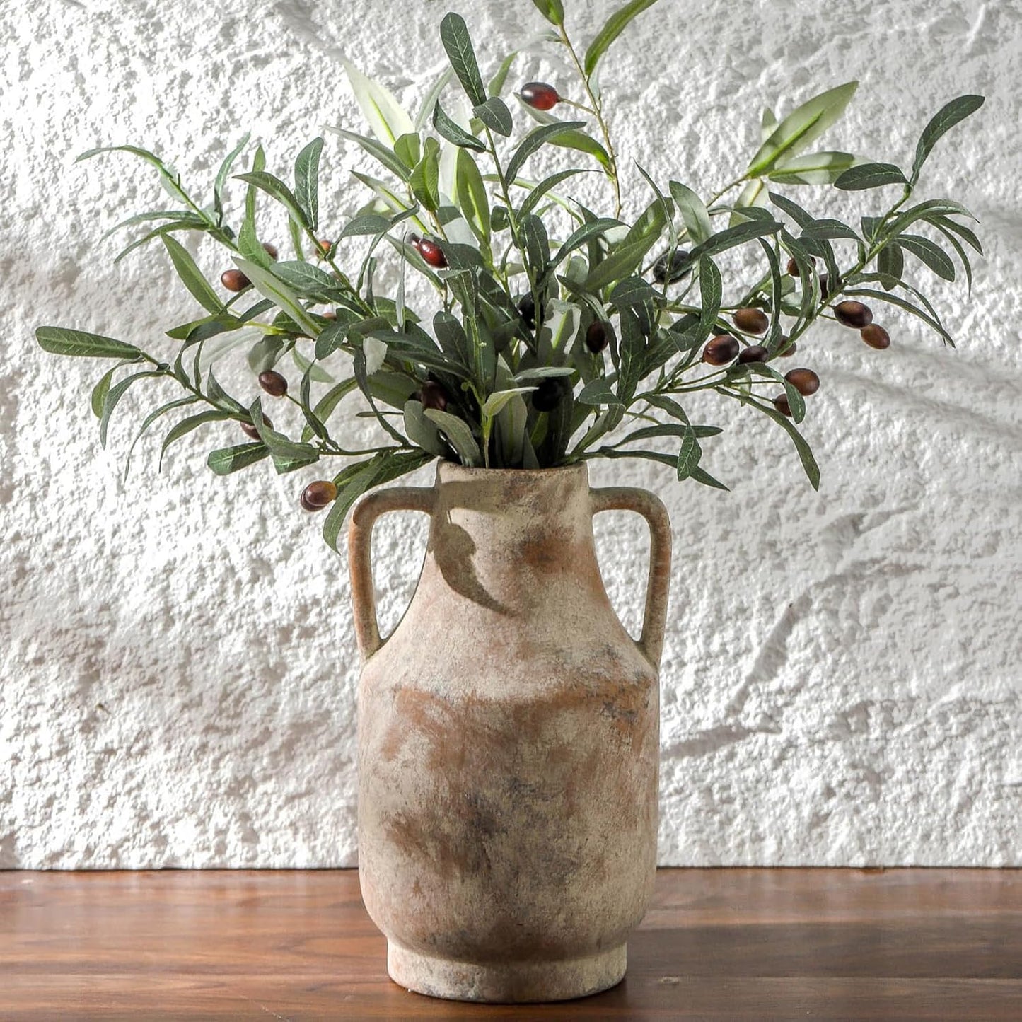 Mitt&Ditt Ceramic Flower Vase, 5.3 inch Off-White Farmhouse Rustic Vase, Handcrafted Weathered Pottery Vases, Small Flower Terracotta Vases for Home Decor, Living Room, Table, Shelf