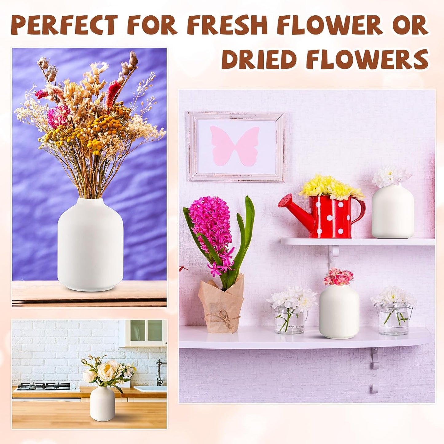 Tioncy 15 Set 3. 9"*2. 76" White Ceramic Bud Vases Bulk Boho Small Flower Wedding Centerpieces White Ceramic Vases for Dry Flowers Pampas Garss Home Valentines DIY Wedding Table Decor